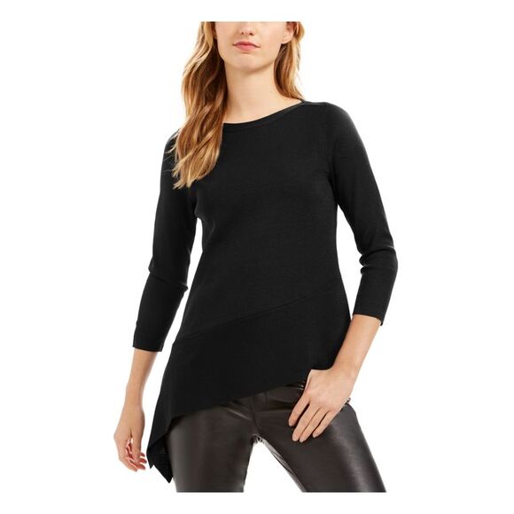 ANNE KLEIN Sweaters - ANNE KLEIN Womens Black 3/4 Sleeve Jewel Neck Sweater Size: XXS